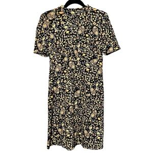 Boden Floral Print High Neck Short Sleeve Knee Length Cotton Dress Size 6L